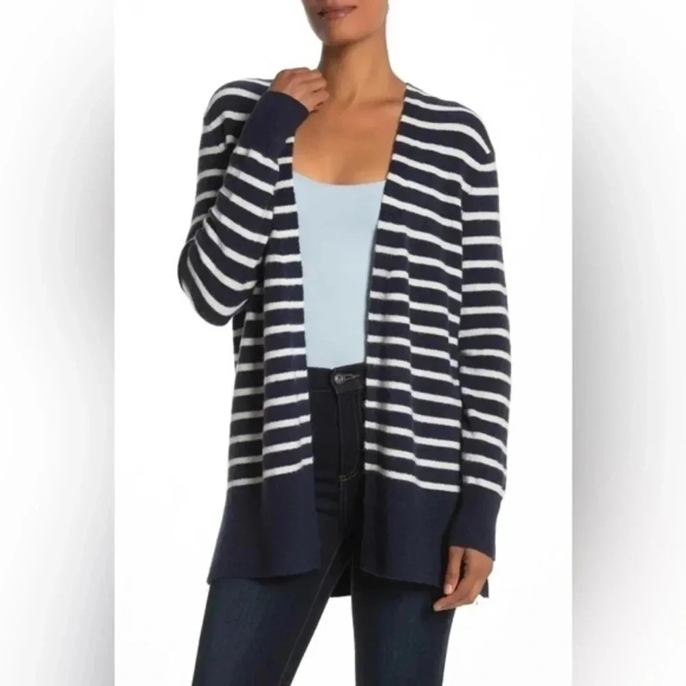 Madewell Cozy Walker Navy Striped Open Cardigan Alpaca Merino Blend Size XS